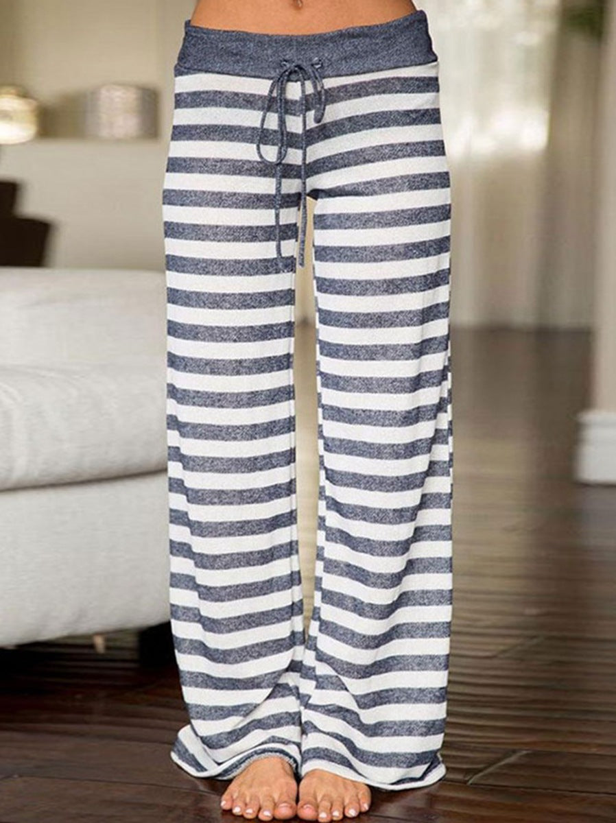 Women's Comfy Casual Pajama Pants Floral Print Drawstring Palazzo Lounge Pants Wide Leg