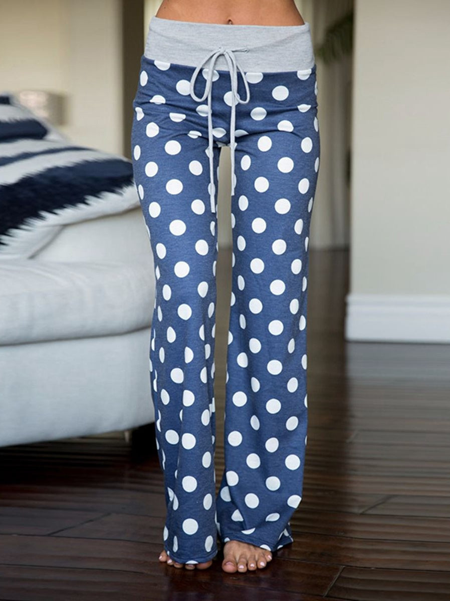 Women's Comfy Casual Pajama Pants Floral Print Drawstring Palazzo Lounge Pants Wide Leg