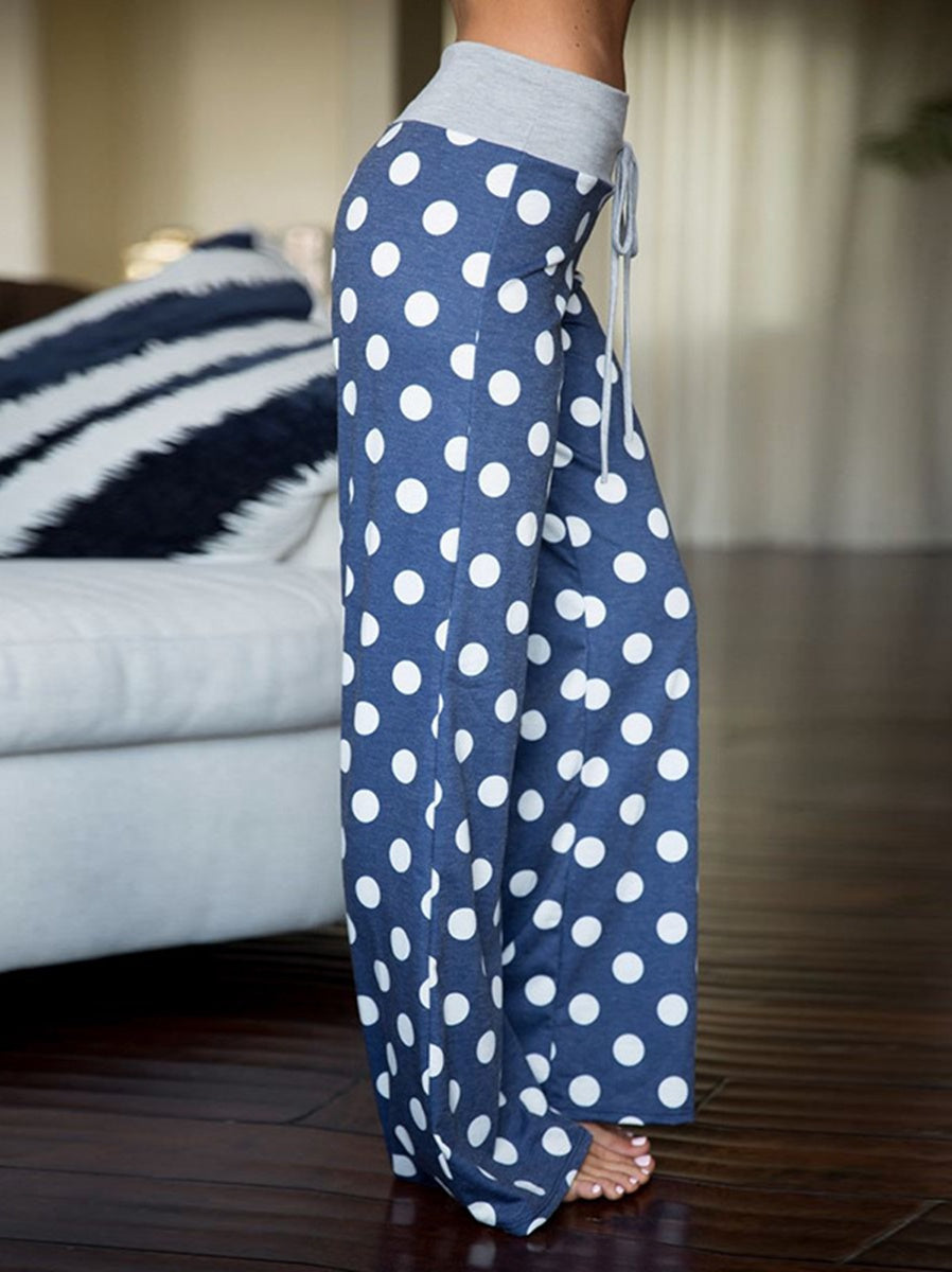 Women's Comfy Casual Pajama Pants Floral Print Drawstring Palazzo Lounge Pants Wide Leg