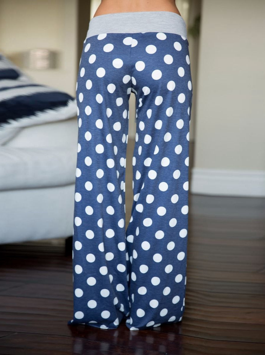 Women's Comfy Casual Pajama Pants Floral Print Drawstring Palazzo Lounge Pants Wide Leg
