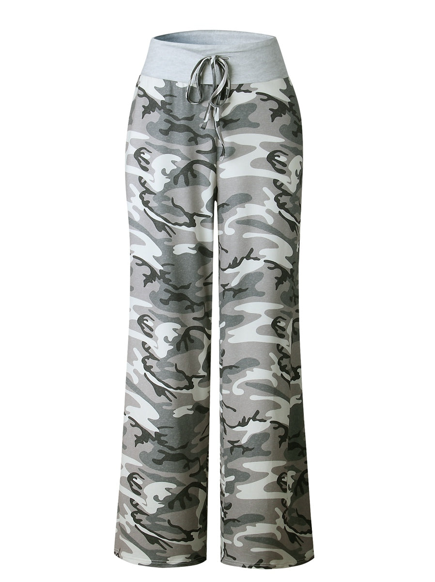 Women's Comfy Casual Pajama Pants Floral Print Drawstring Palazzo Lounge Pants Wide Leg