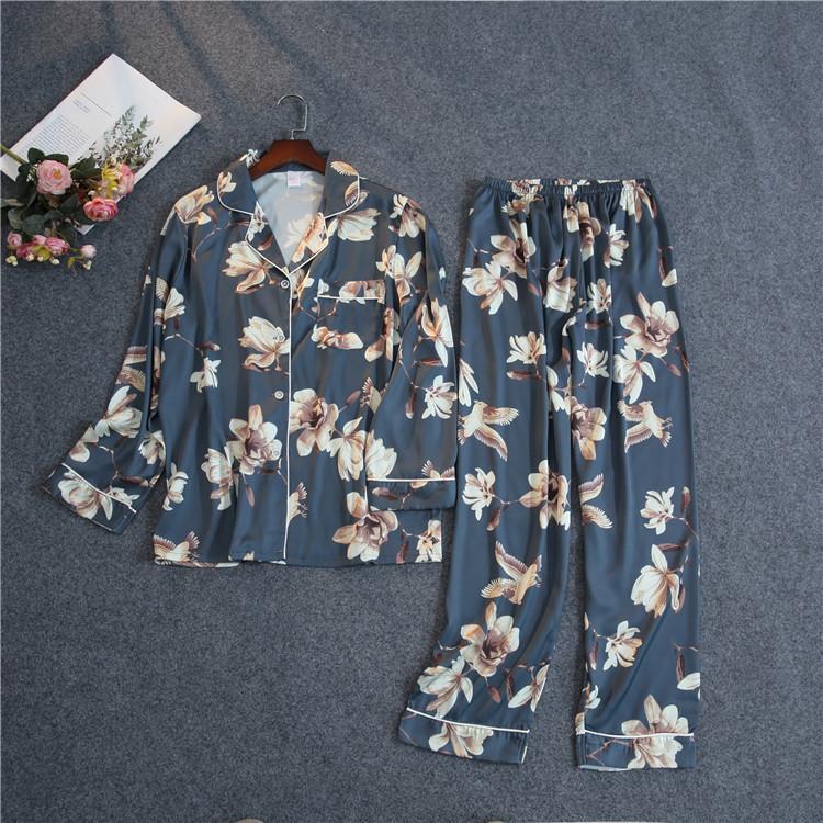 Carnations Print Pocket With Button Set 2 Sleepwear Pajama For Women