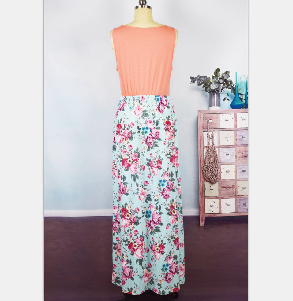 Mommy and Me Dresses Casual Floral Family Outfits Summer Matching Maxi Dress With Pockets