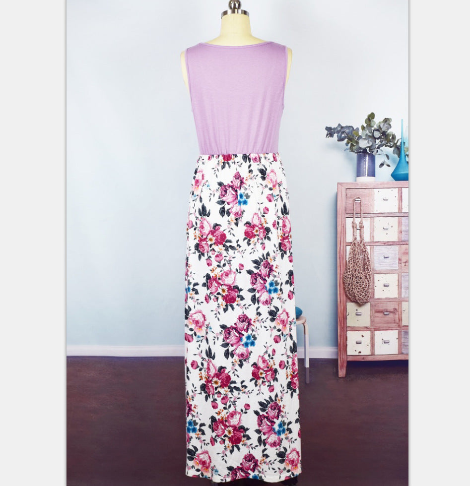 Mommy and Me Dresses Casual Floral Family Outfits Summer Matching Maxi Dress With Pockets