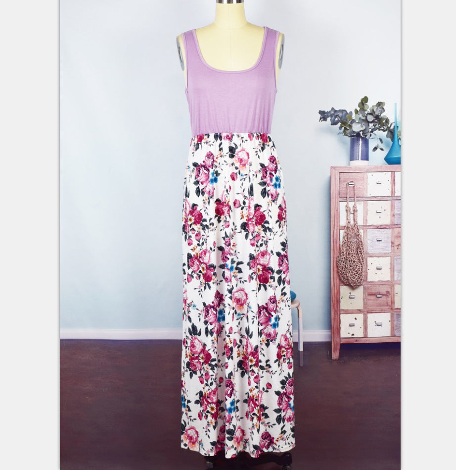 Mommy and Me Dresses Casual Floral Family Outfits Summer Matching Maxi Dress With Pockets
