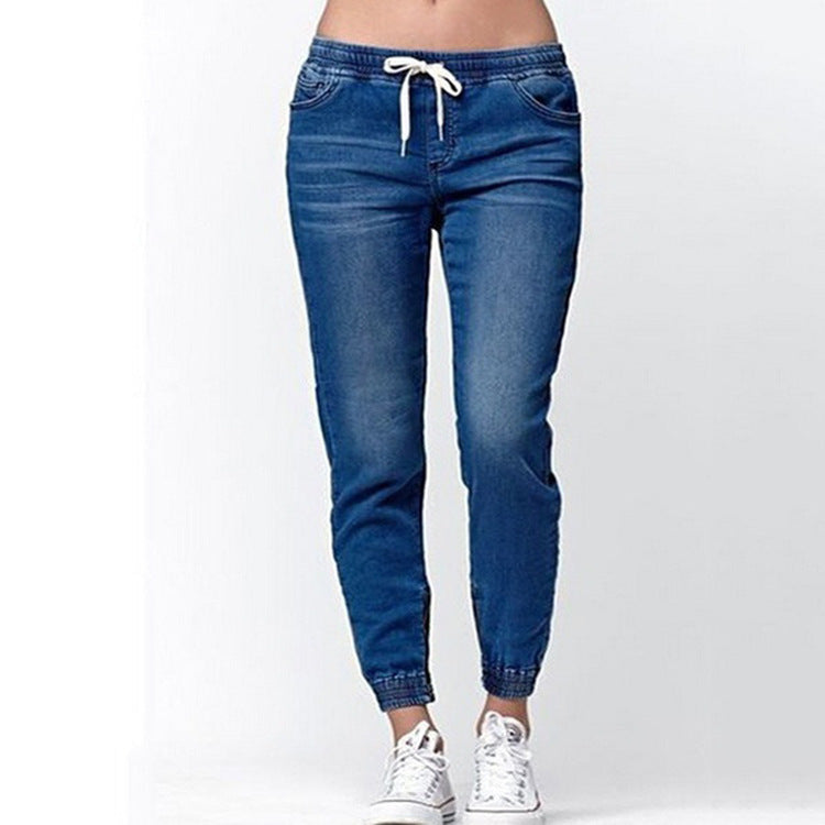 Womens Active Stretch Drawstring Joggers Pants Pull On Distressed Elastic Denim Shorts