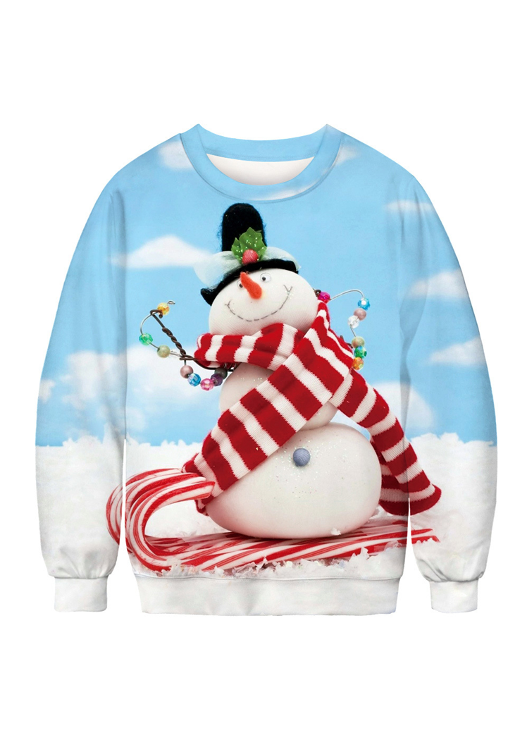 Fashion Cute Snowman Print Long Sleeve Round Neck Christmas Pullover Tops