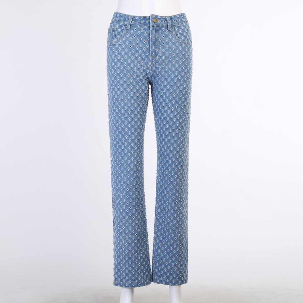 Women Fashion Flared Bell Bottom Jeans Distressed Wide Leg Denim Pants
