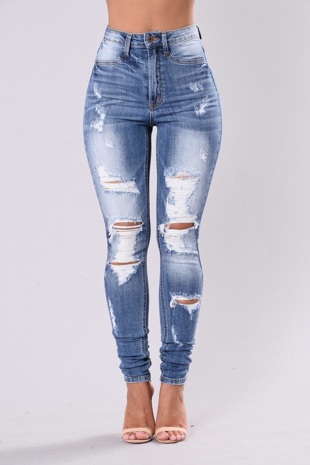 Women High Waisted Butt Lift Stretch Ripped Skinny Jeans Distressed Denim Pants