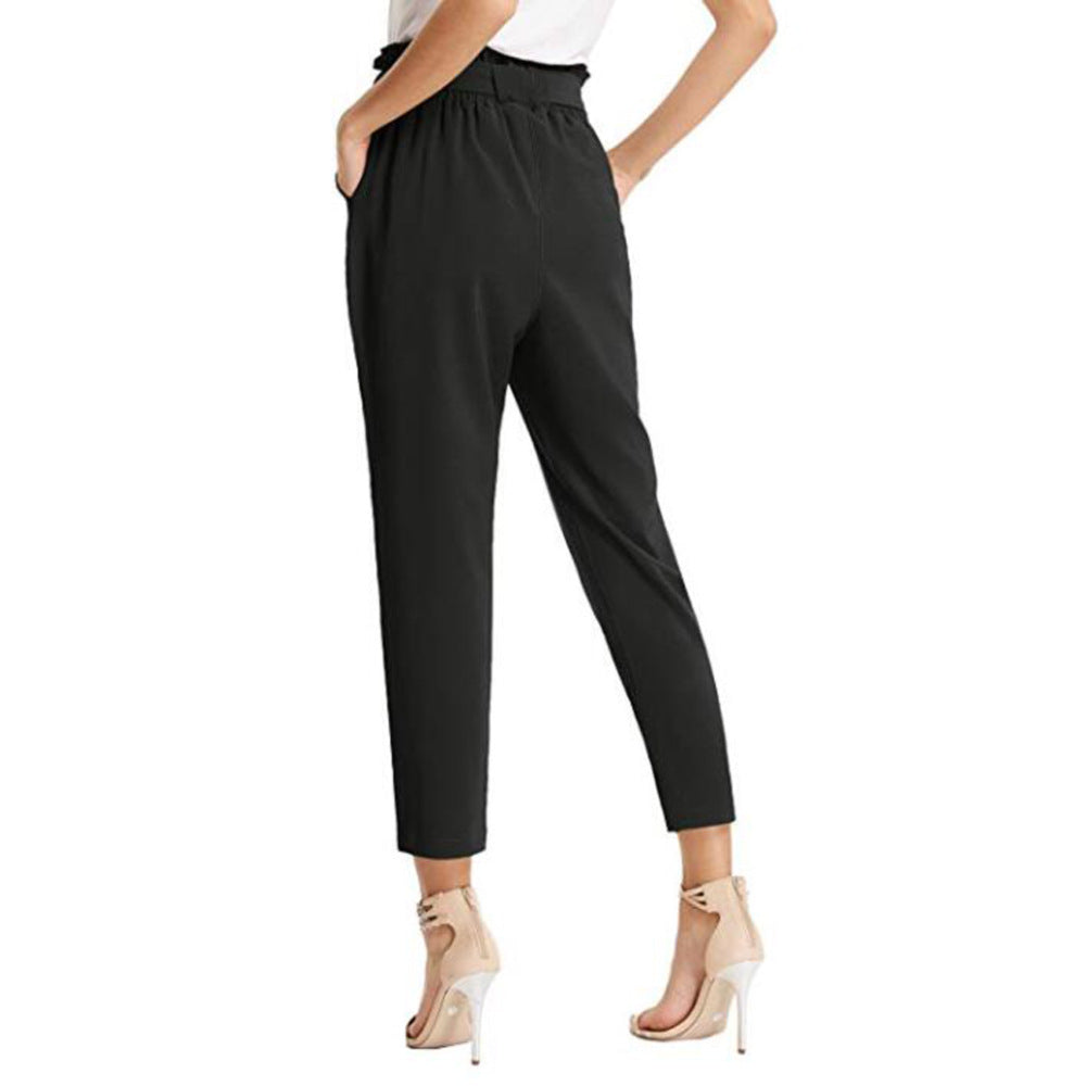 Women High-waisted Draped Belt Pant With Pockets