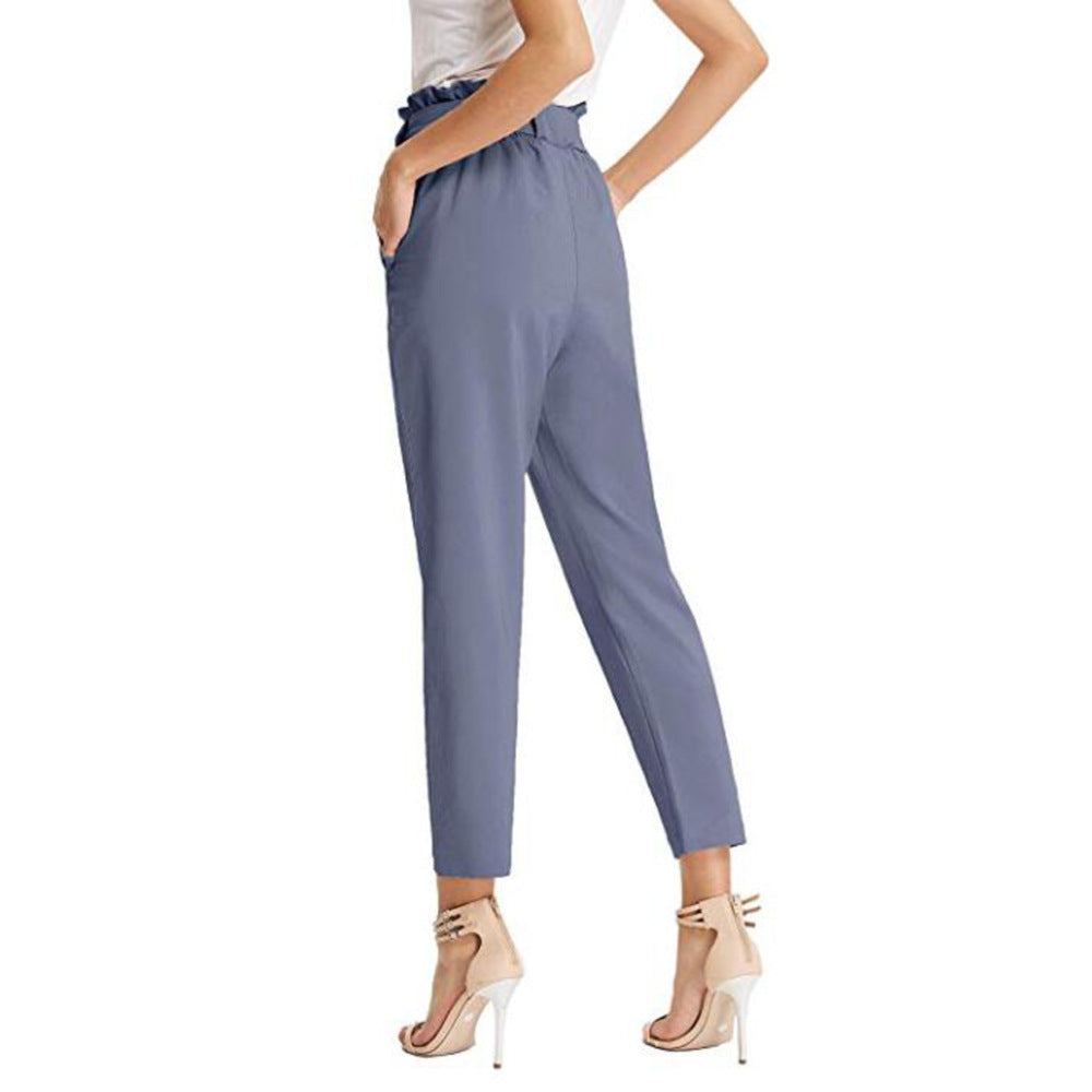 Women High-waisted Draped Belt Pant With Pockets