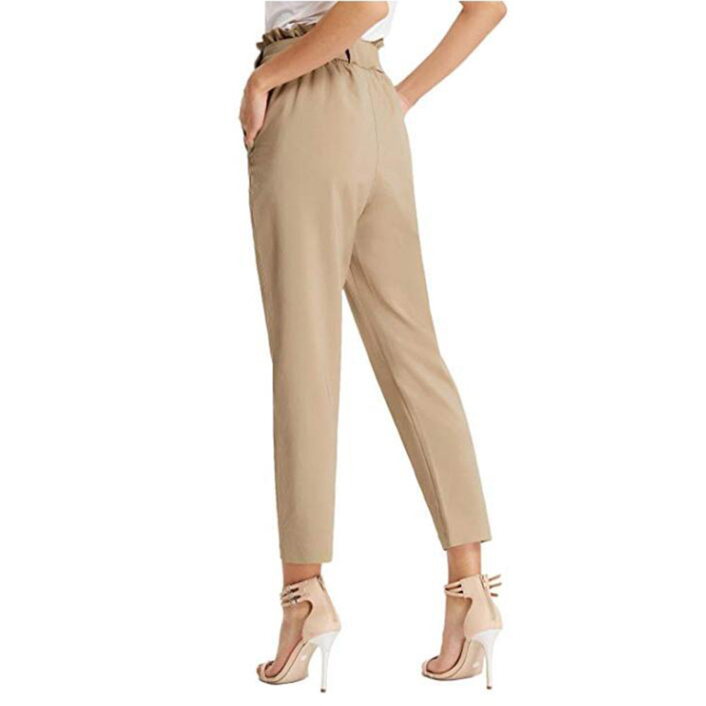 Women High-waisted Draped Belt Pant With Pockets