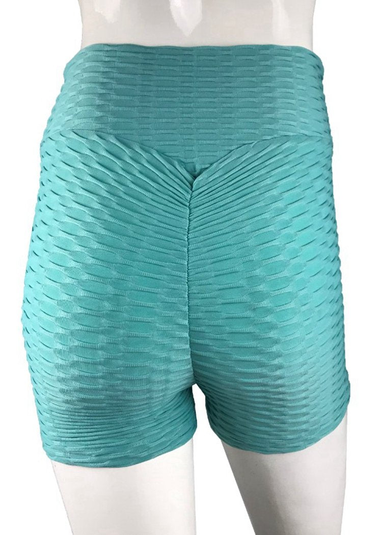 Chicvane Solid Color Textured Booty Legging Stretchy Yoga Shorts