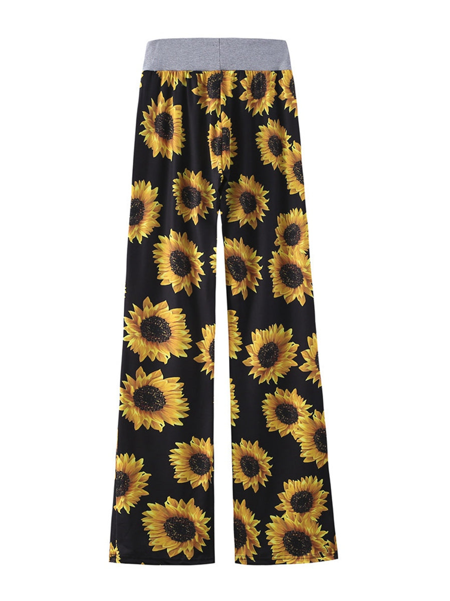 Women's Comfy Casual Pajama Pants Floral Print Drawstring Palazzo Lounge Pants Wide Leg