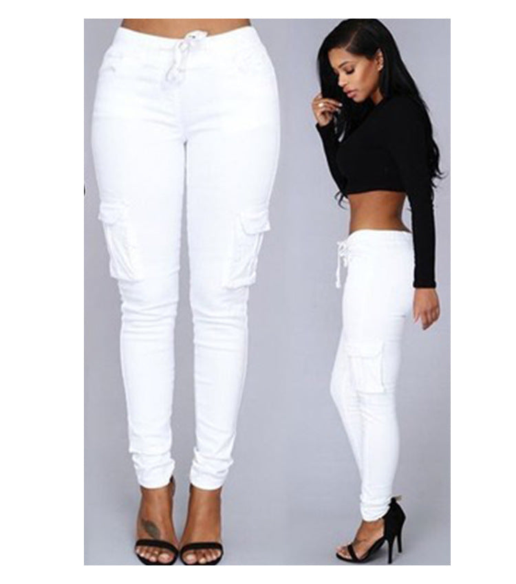 Women's Fashion Multi Pockets Casual Pants with Drawstrings