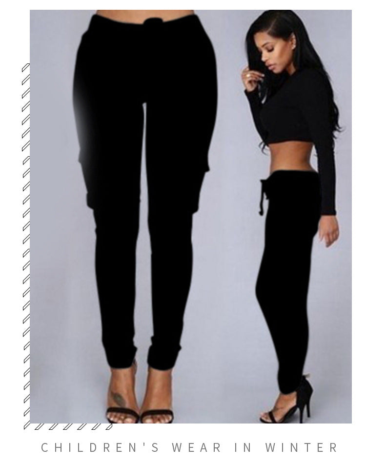 Women's Fashion Multi Pockets Casual Pants with Drawstrings