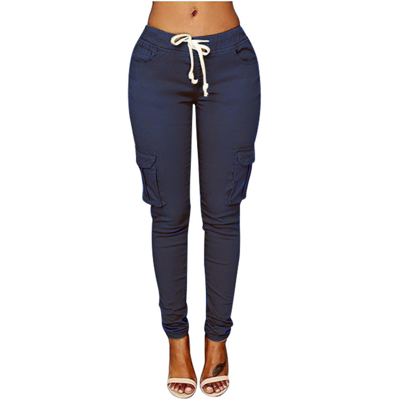 Women's Fashion Multi Pockets Casual Pants with Drawstrings