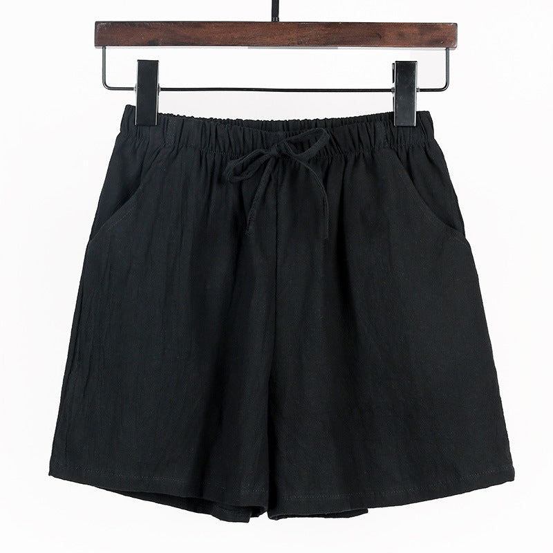 Summer New Women Casual Solid Cotton Linen Shorts