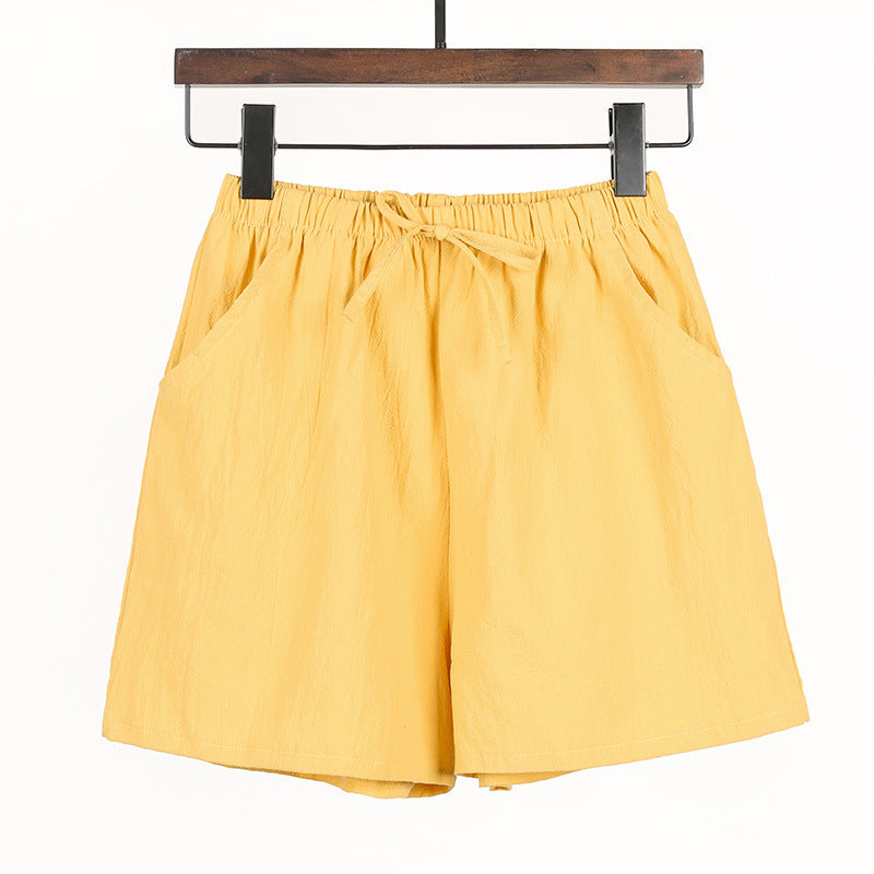 Summer New Women Casual Solid Cotton Linen Shorts