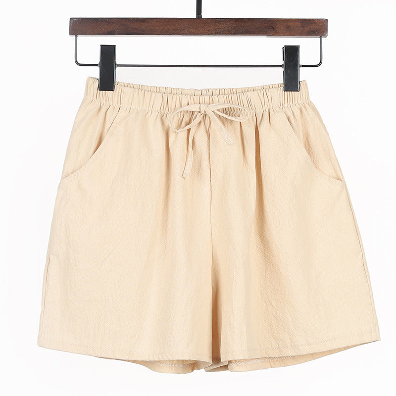 Summer New Women Casual Solid Cotton Linen Shorts