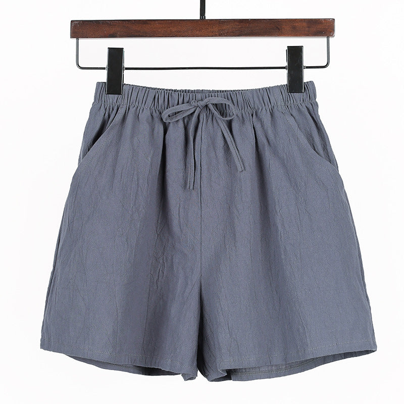 Summer New Women Casual Solid Cotton Linen Shorts