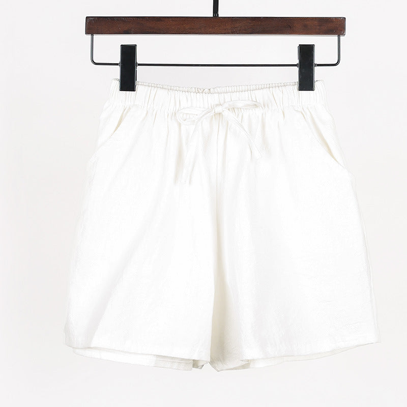 Summer New Women Casual Solid Cotton Linen Shorts