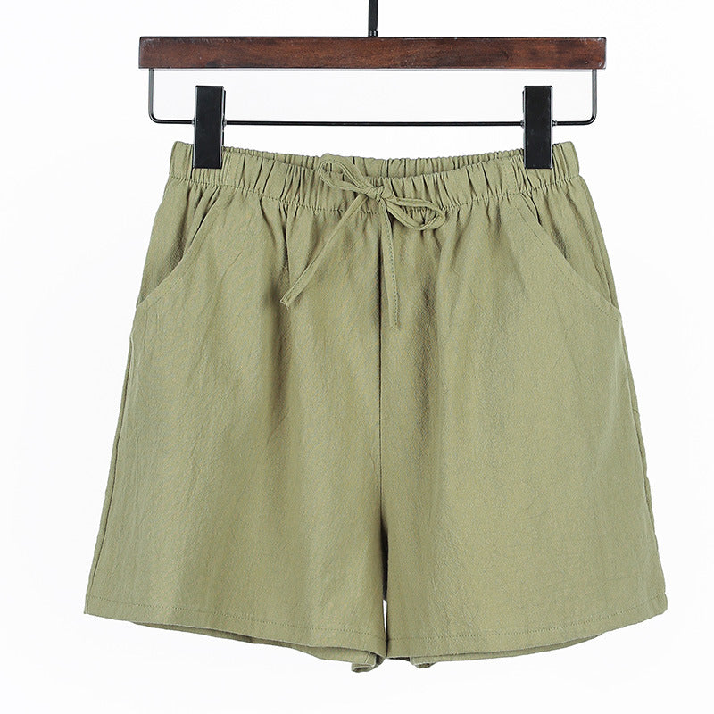 Summer New Women Casual Solid Cotton Linen Shorts