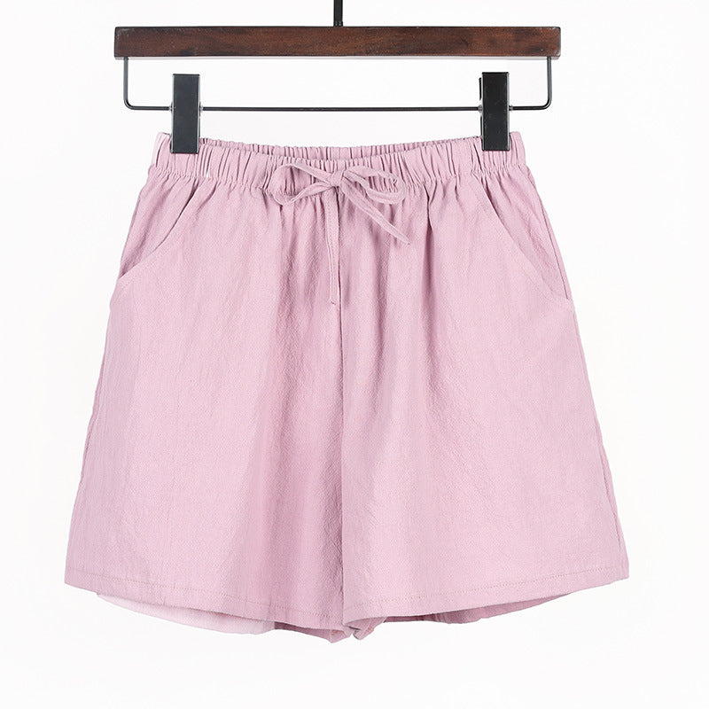 Summer New Women Casual Solid Cotton Linen Shorts