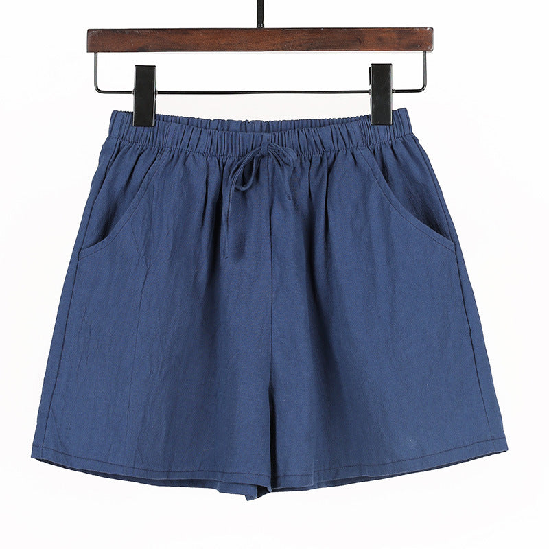 Summer New Women Casual Solid Cotton Linen Shorts