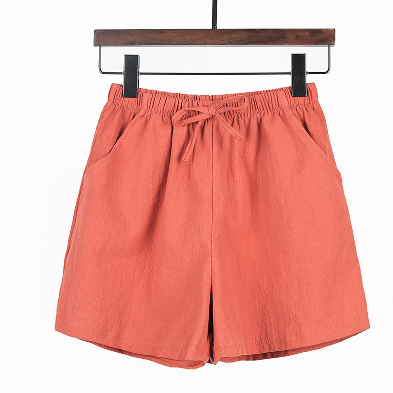 Summer New Women Casual Solid Cotton Linen Shorts