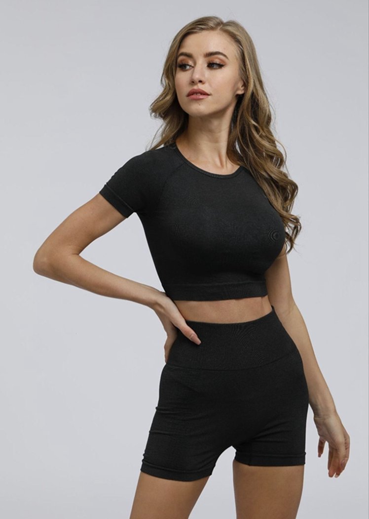 Chicvane Solid Color Jacquard Weave Textured Booty Legging Stretchy Yoga Shorts