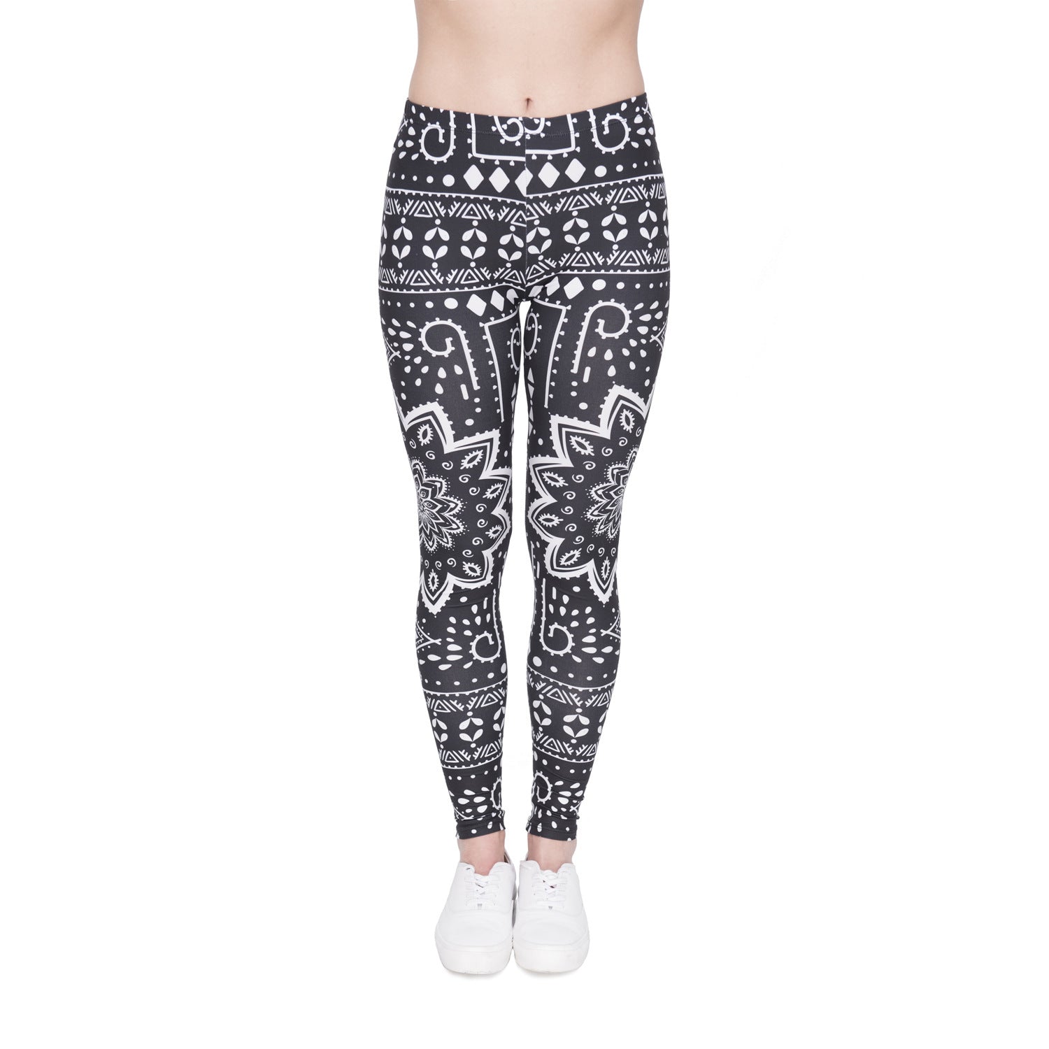 Women Stretchy and Soft Mandala Printed Yoga Leggings, Tummy Control Running Pants