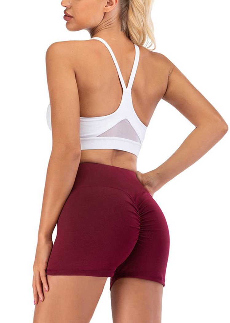Chicvane Solid Color Pleated High Waisted Yoga Shorts