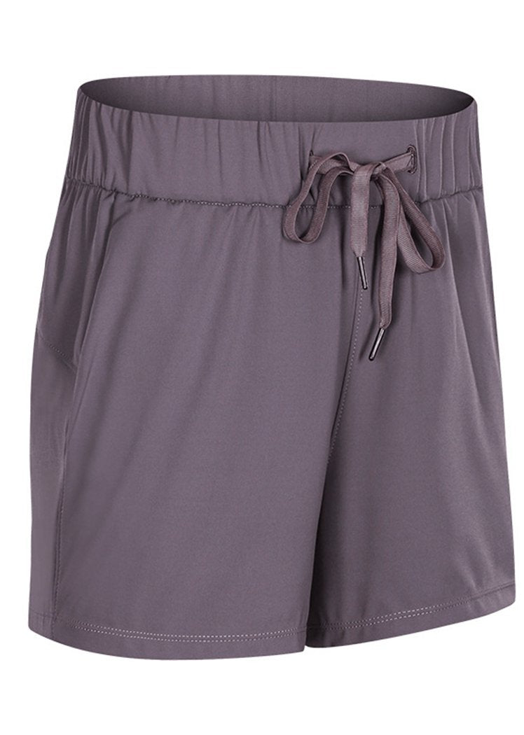 High Waist Drawstring Waist  Yoga Shorts with Pockets