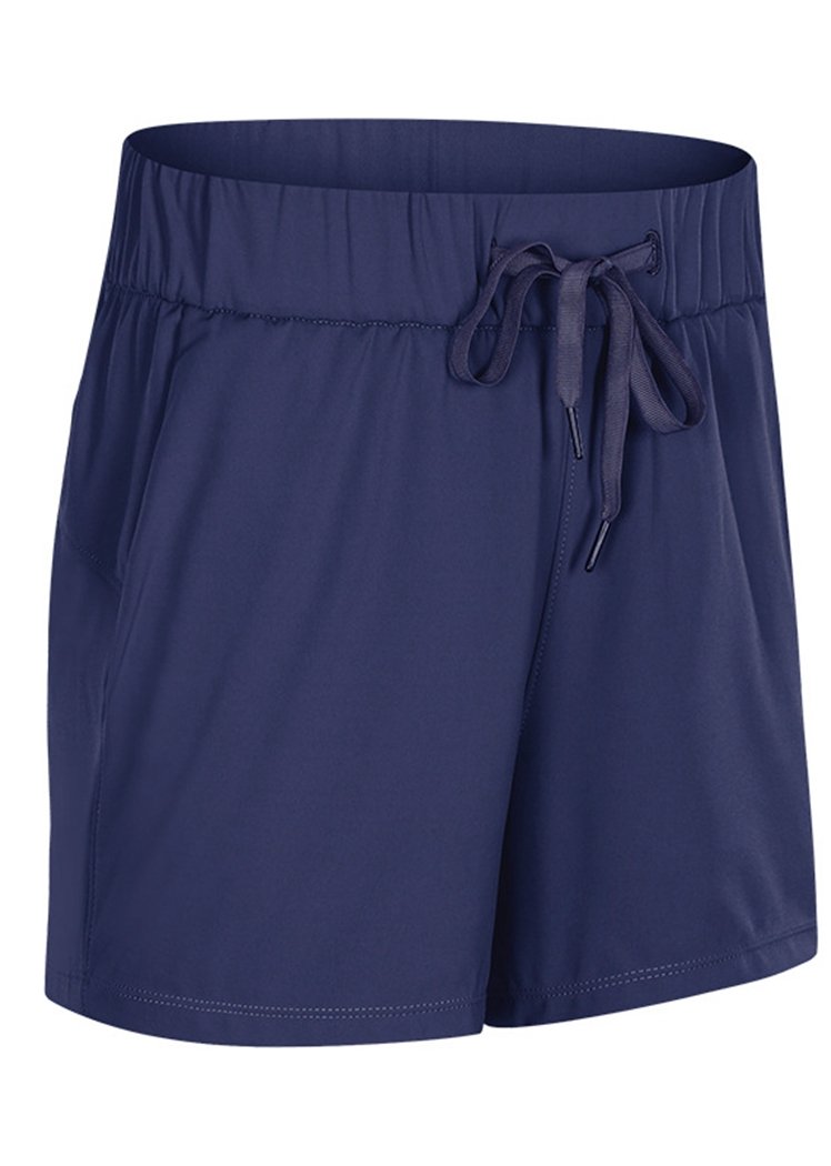High Waist Drawstring Waist  Yoga Shorts with Pockets