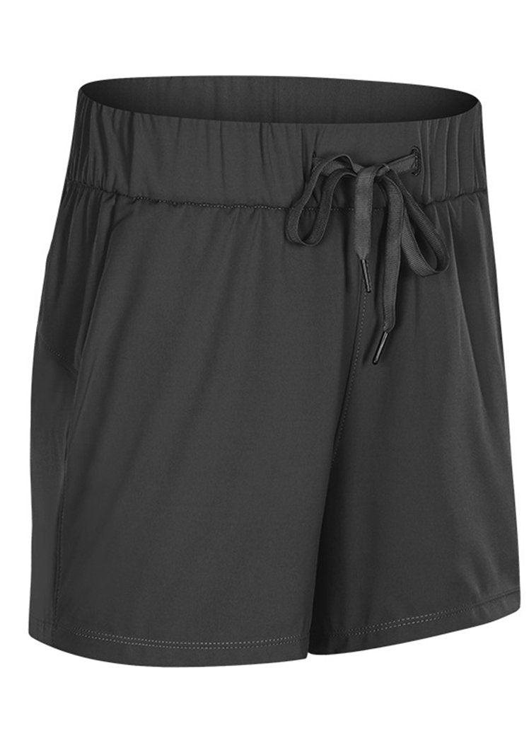 High Waist Drawstring Waist  Yoga Shorts with Pockets