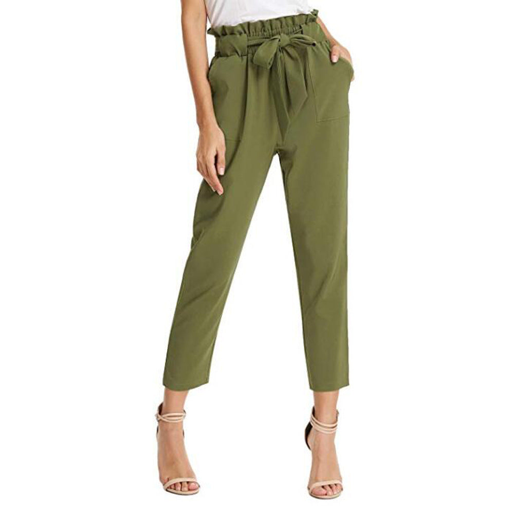 Women High-waisted Draped Belt Pant With Pockets