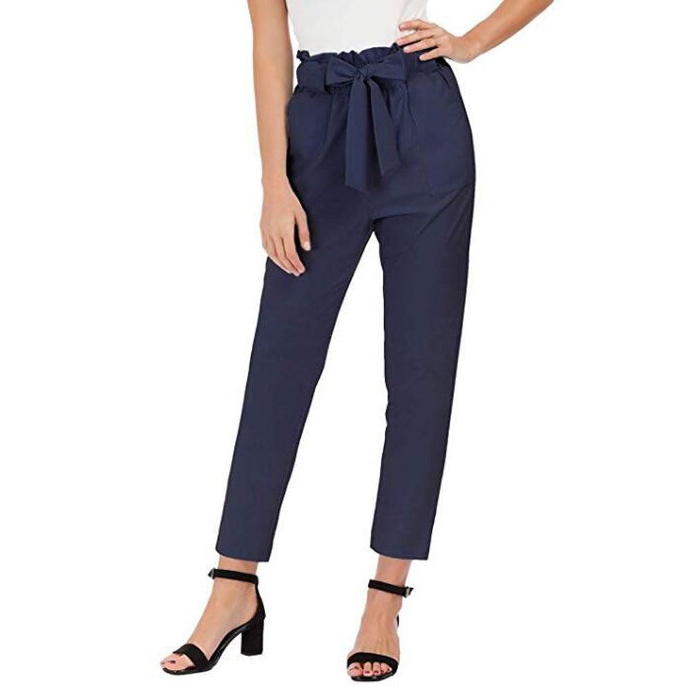 Women High-waisted Draped Belt Pant With Pockets