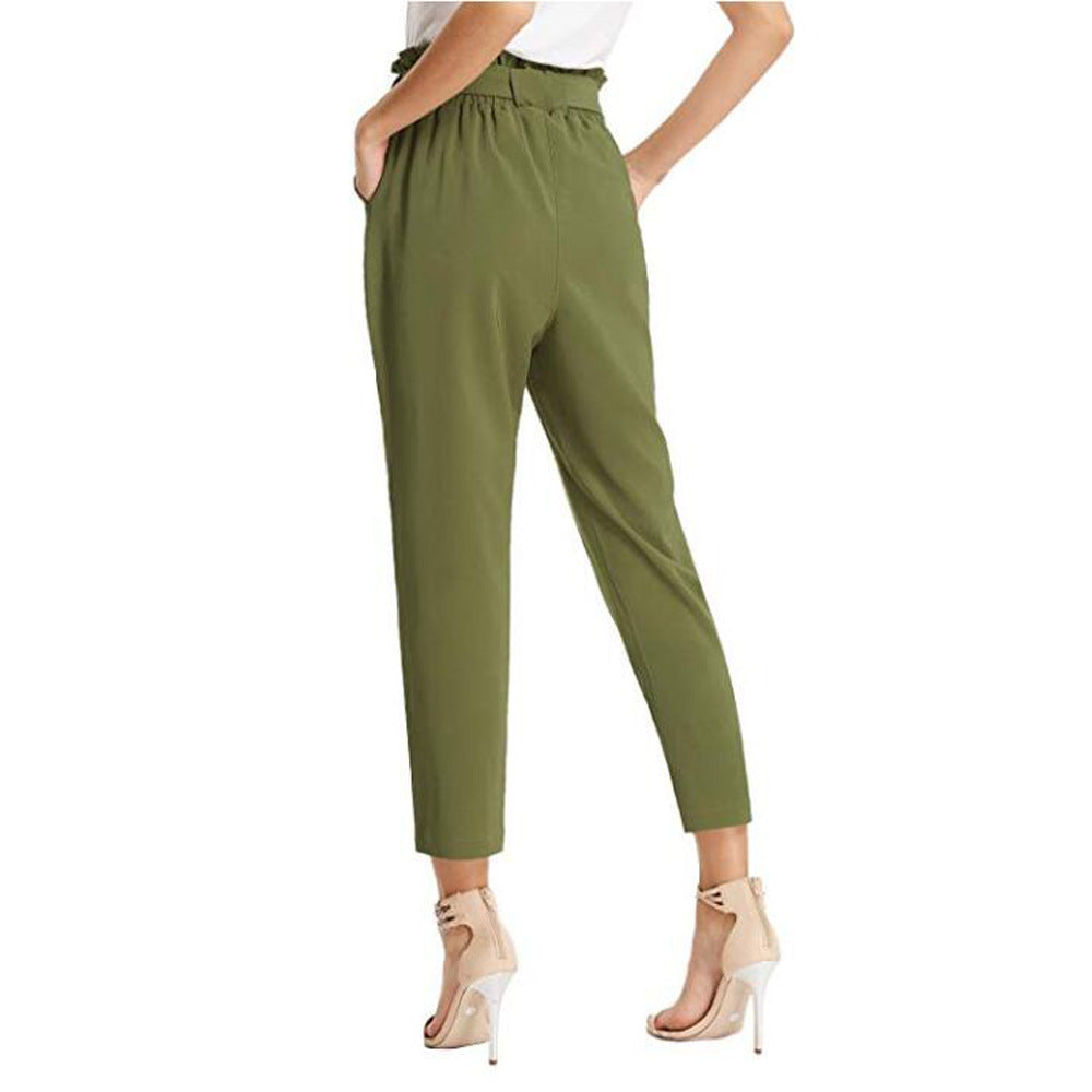 Women High-waisted Draped Belt Pant With Pockets