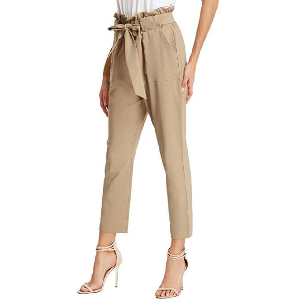 Women High-waisted Draped Belt Pant With Pockets