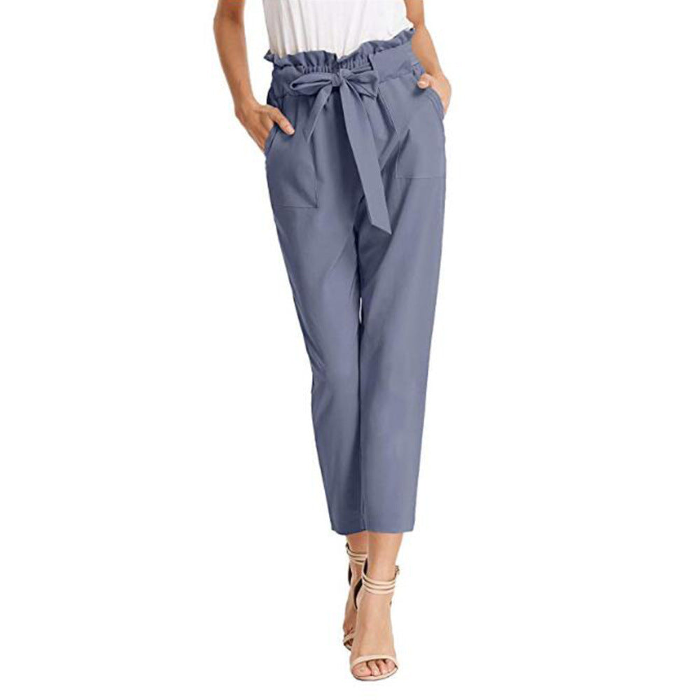 Women High-waisted Draped Belt Pant With Pockets