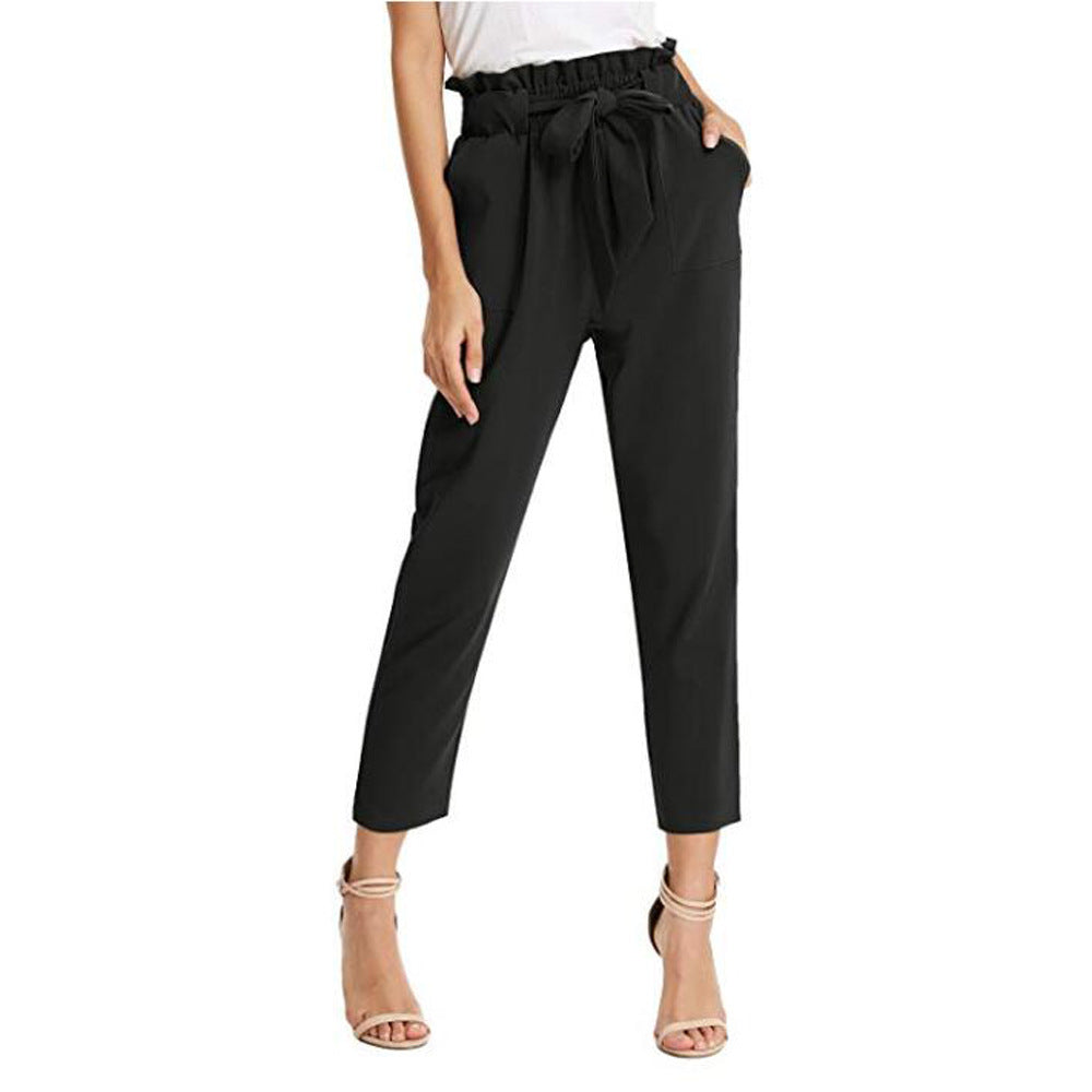 Women High-waisted Draped Belt Pant With Pockets