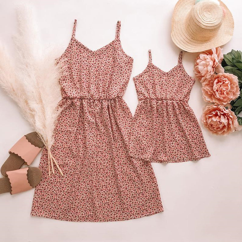 Mommy and Me Dresses Casual Floral Family Outfits Summer Matching Maxi Dress With Pockets