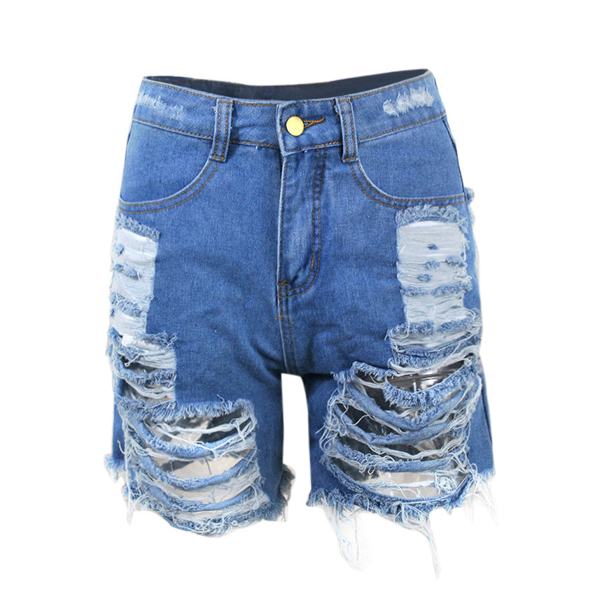 Hot Hole Women High Waist Denim Shorts Fringed Jeans