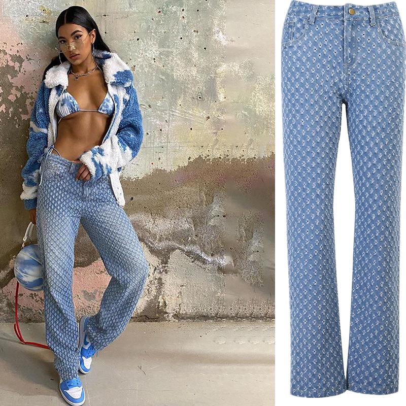 Women Fashion Flared Bell Bottom Jeans Distressed Wide Leg Denim Pants