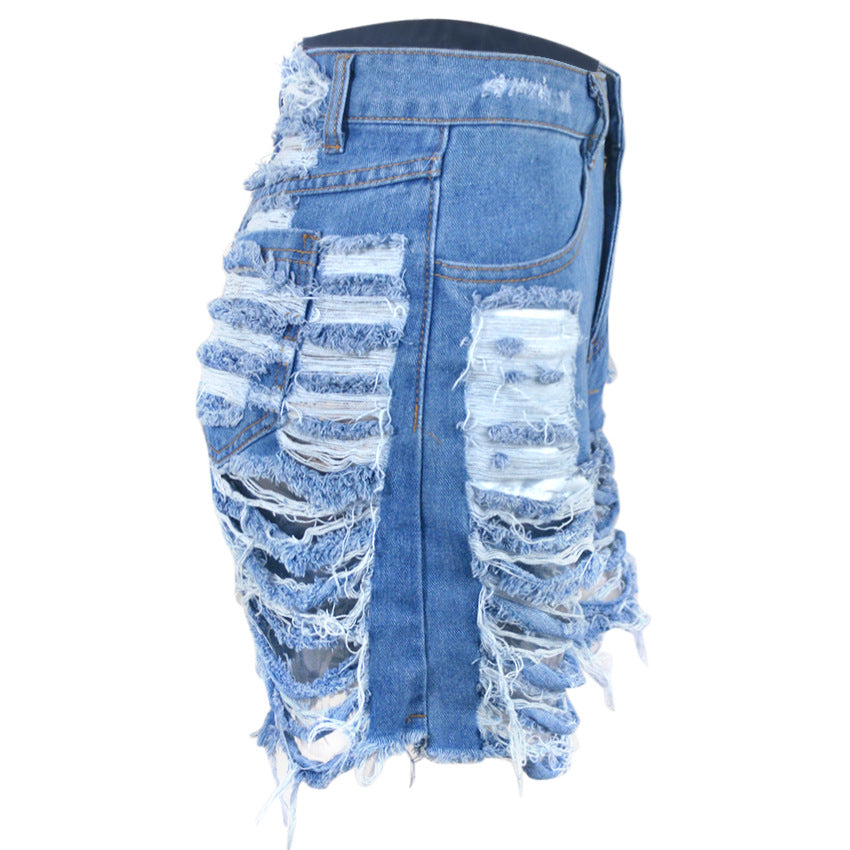 Hot Hole Women High Waist Denim Shorts Fringed Jeans