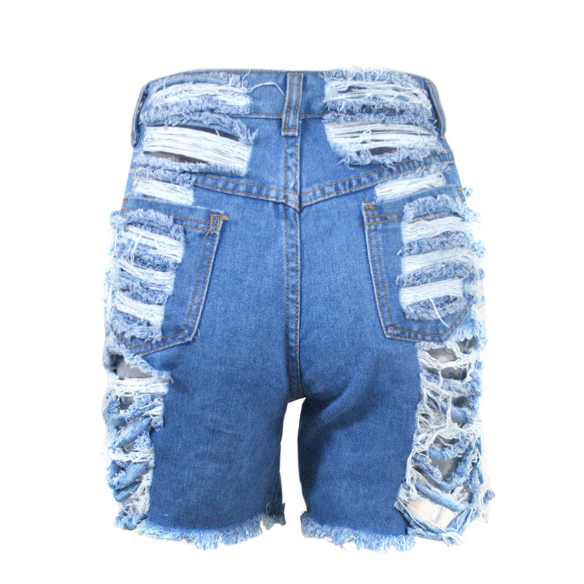 Hot Hole Women High Waist Denim Shorts Fringed Jeans