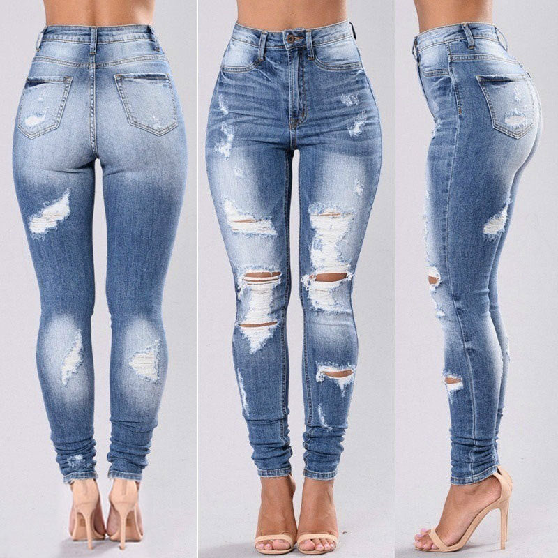 Women High Waisted Butt Lift Stretch Ripped Skinny Jeans Distressed Denim Pants