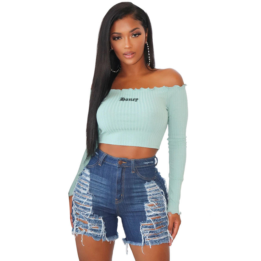 Hot Hole Women High Waist Denim Shorts Fringed Jeans