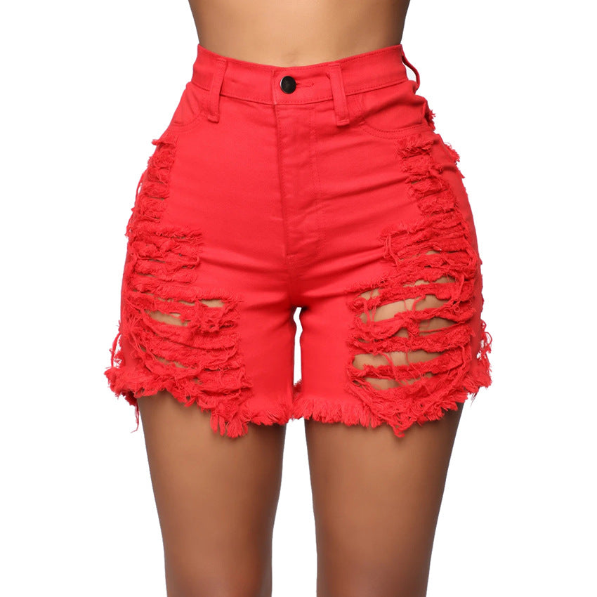 Hot Hole Women High Waist Denim Shorts Fringed Jeans